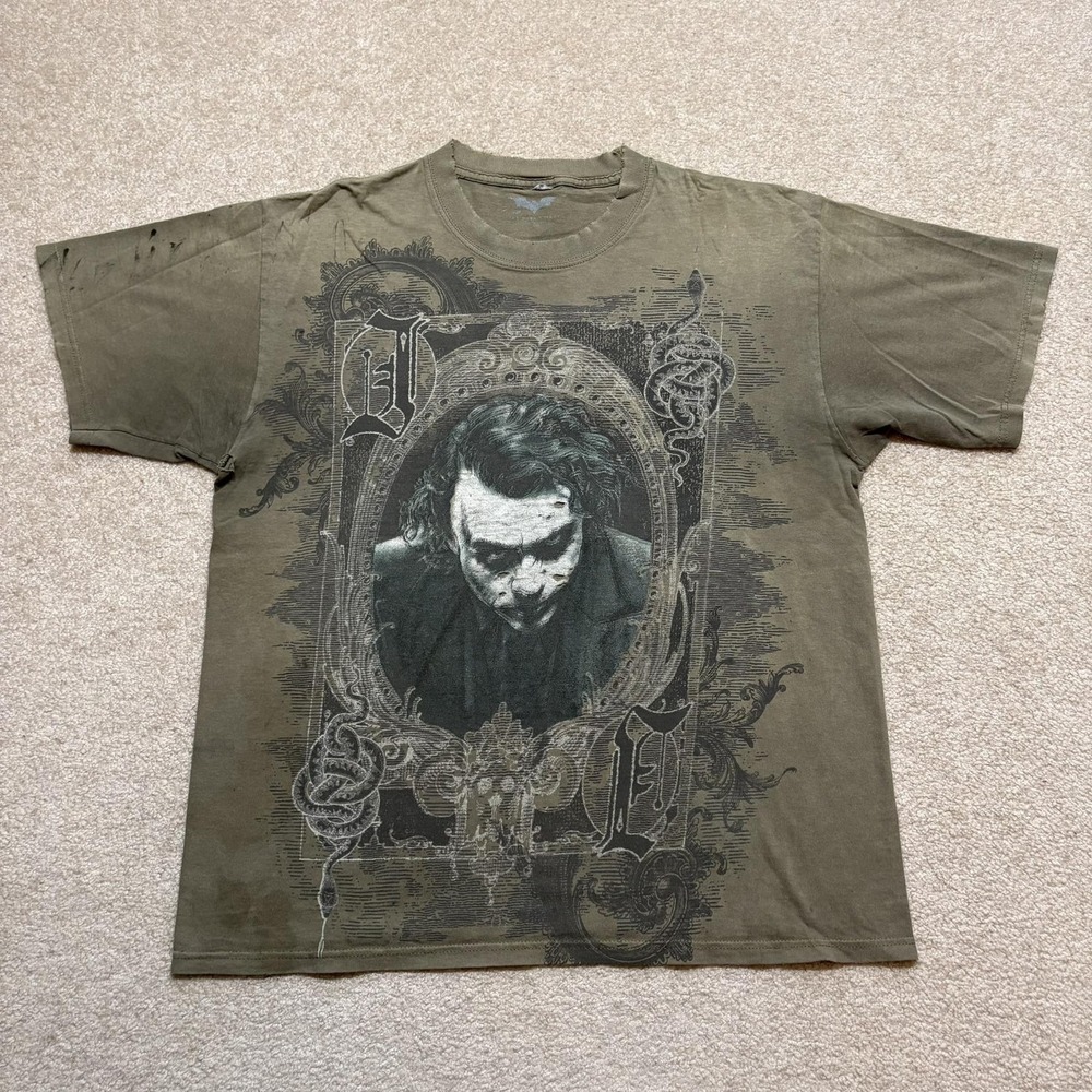 The Dark Knight Joker Shirt Mens Large Heath Ledger AOP Faded Distressed Batman